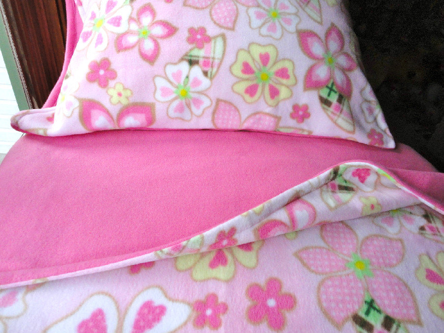Girls Bed Set Handmade Fleece 'pink Flower Power' For Girls Fits Crib And Toddler Beds